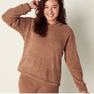 PINK Cozy Fuzzy Hoodie and Pants Loungewear Set in Warm Brown